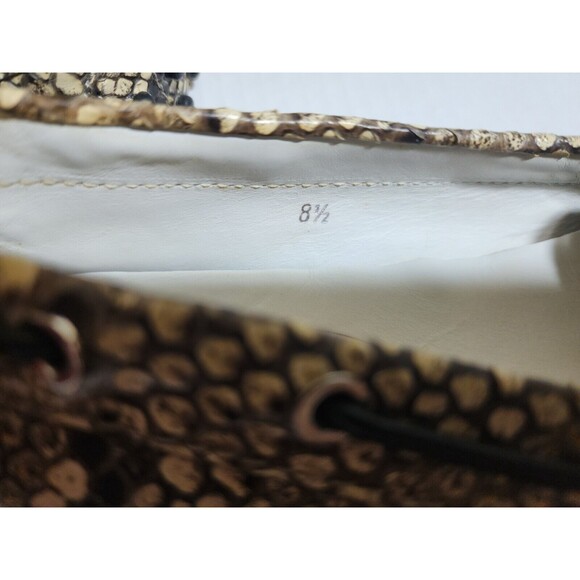 Tod's Womens Snakeskin Loafers Size 8.5 Brown Beige Bow Accent Driving Shoes - Picture 13 of 13